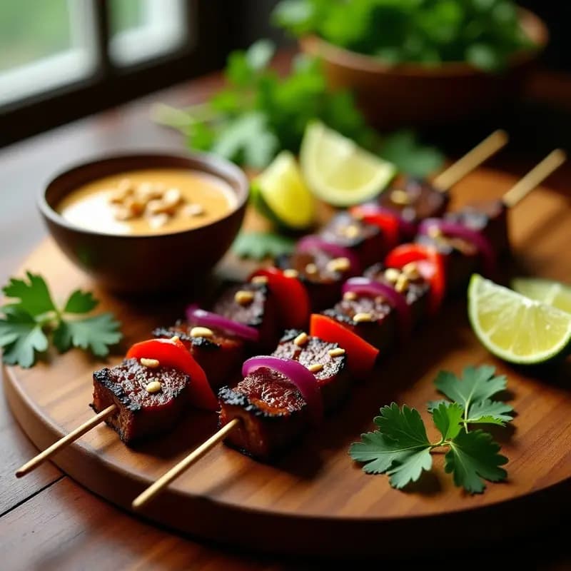 Satay de Ternera con Salsa de Cacahuete y Limón: Receta Indonesia Gourmet en Grill