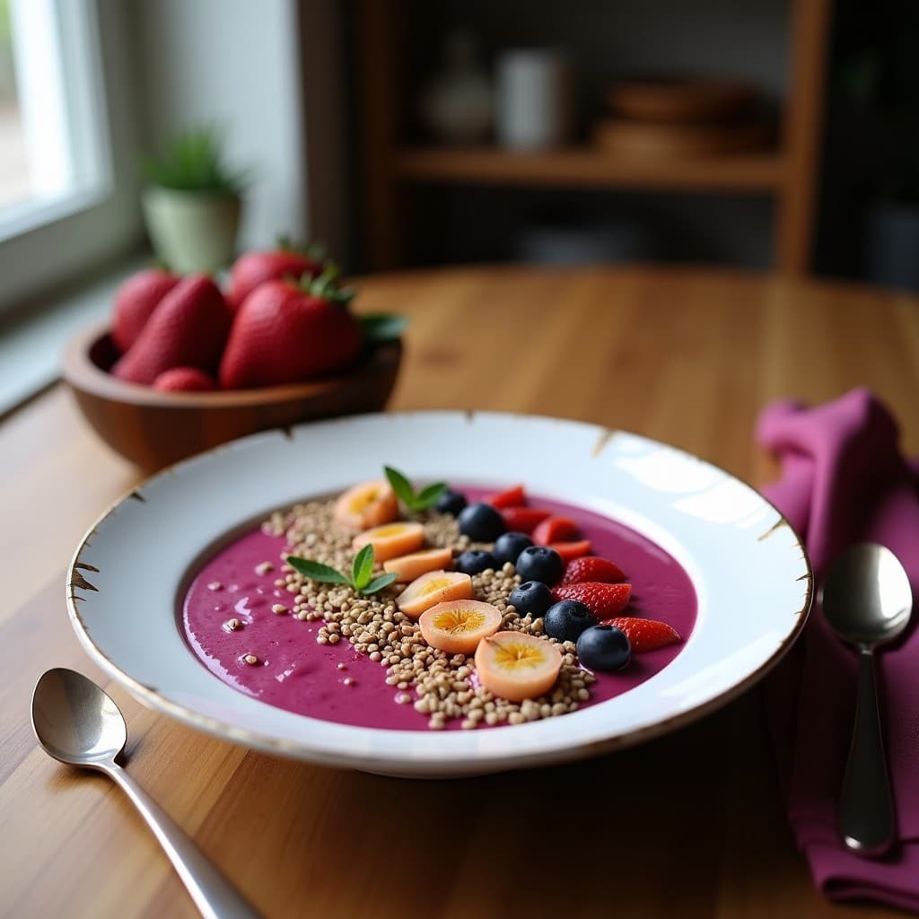 Smoothie Bowl de Pitaya y Mariel con Granola de Quinoa: Desayuno Antioxante y Sin Lácteos