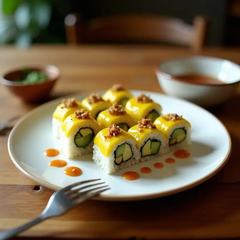 Sushi de MQango y Aguacate: Rollos Dulces y Salados con Arroz de Coco y Salsa de Tamarindo