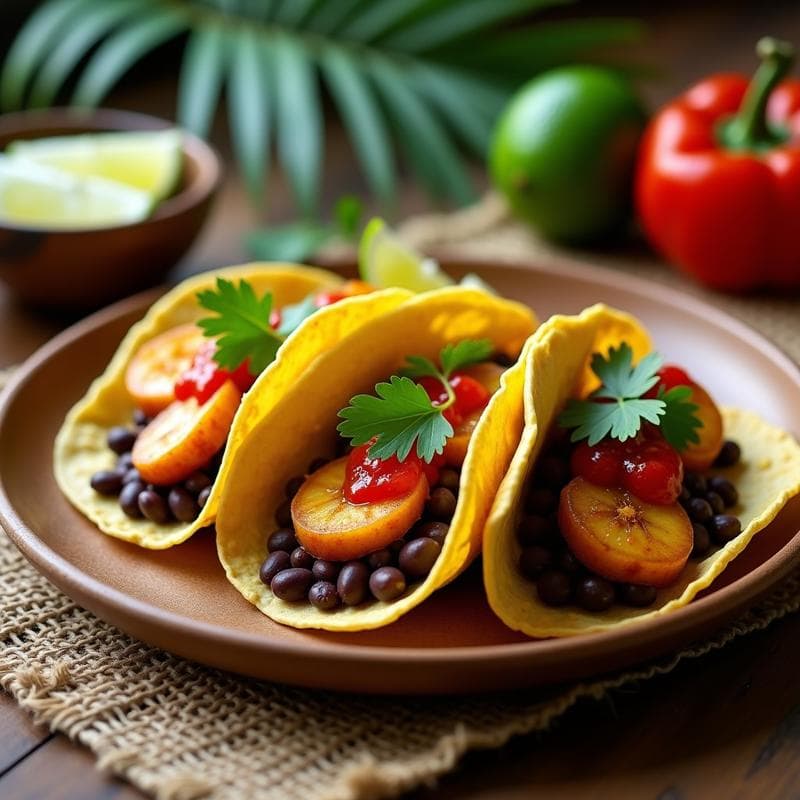 Tacos de Plátano Macho y Frijoles Negros: Receta Vegana de la Cocina del Caribe en 20 Minutos