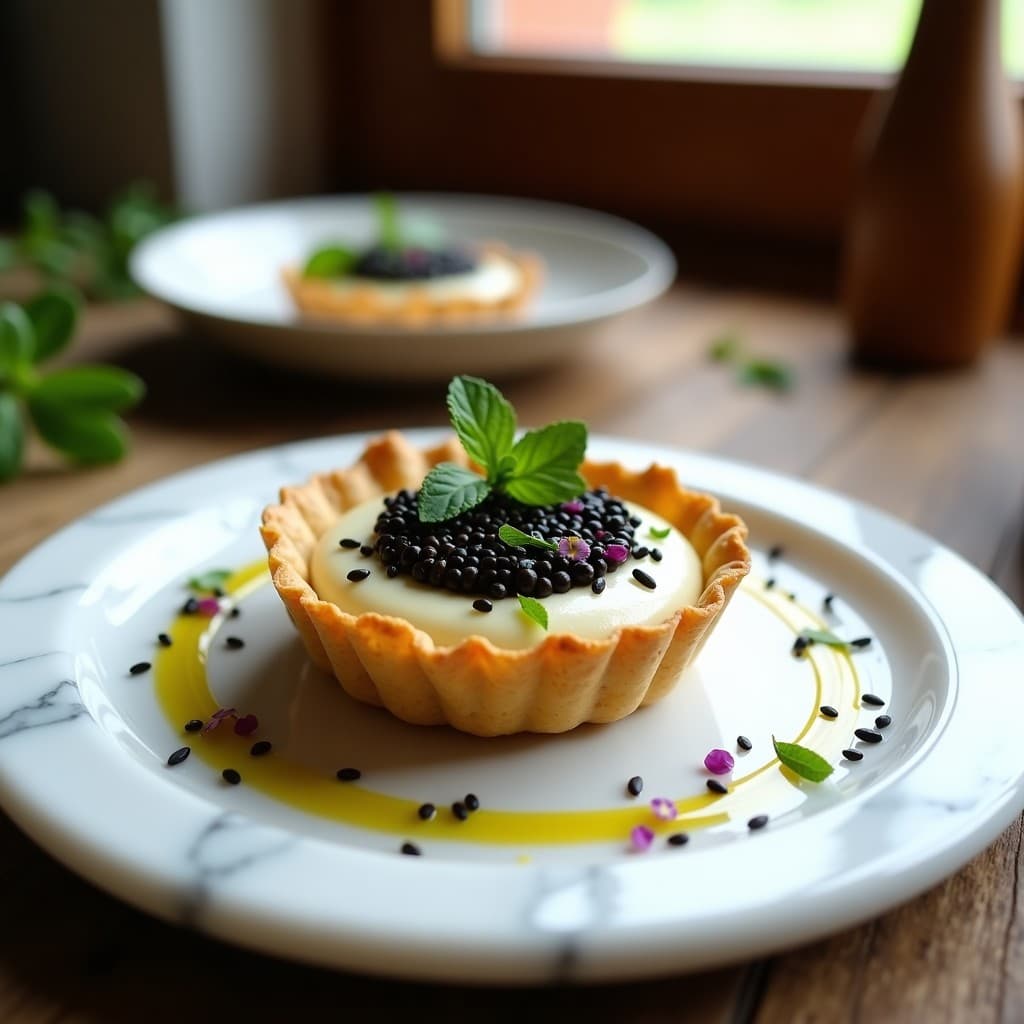 Tartaleta de Base de Linaza con Crema de Espárragos Blancos y Caviar de Berenjena: Receta Crudivegana Gourmet