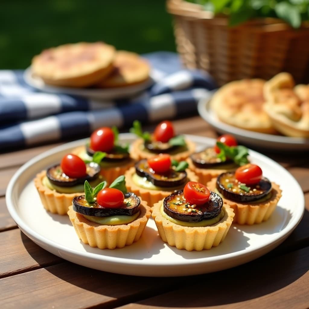 Tartaletas de Puré de Garbanzos y Berenjena Asada con Pesto de Rúcula: Receta Vegana para Picnic