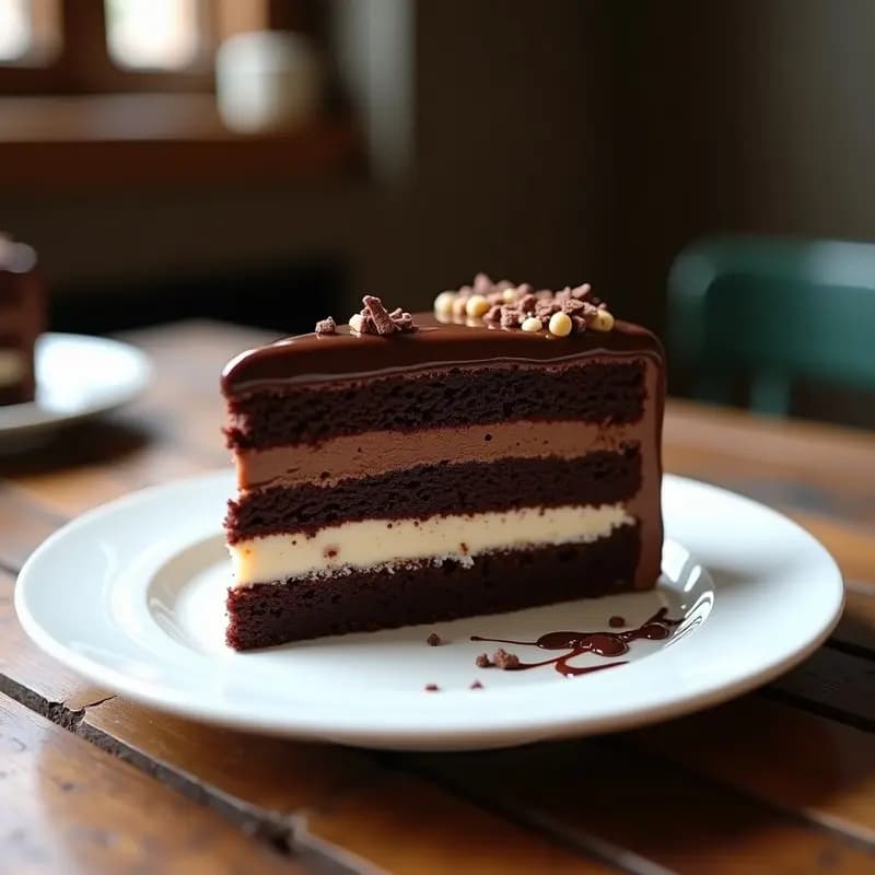 Torta de Chocolate con 5 Capas: Bizcocho, Ganache, Mousse, Crema y Cobertura de Chocolate Negro