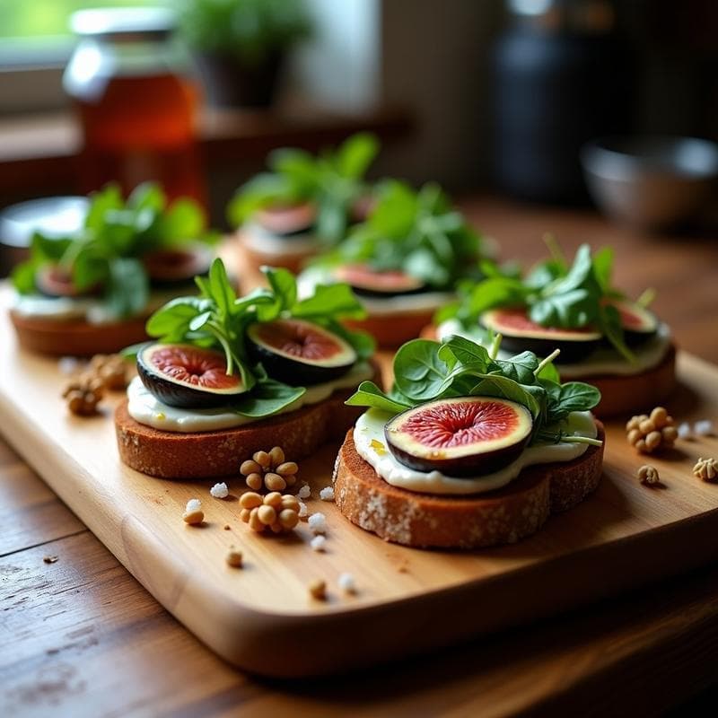 Tostadas de Pan de Centeno con Higo Negro y Queso Brie: Receta Francés Gourmet en 10 Minutos