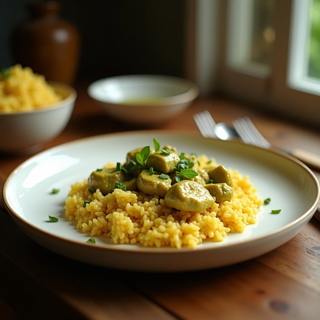 Curry Verde Cremoso de Pollo y Espinacas con Arroz Jazmín: Receta Tailandesa Fácil y Aromática en 30 Minutos