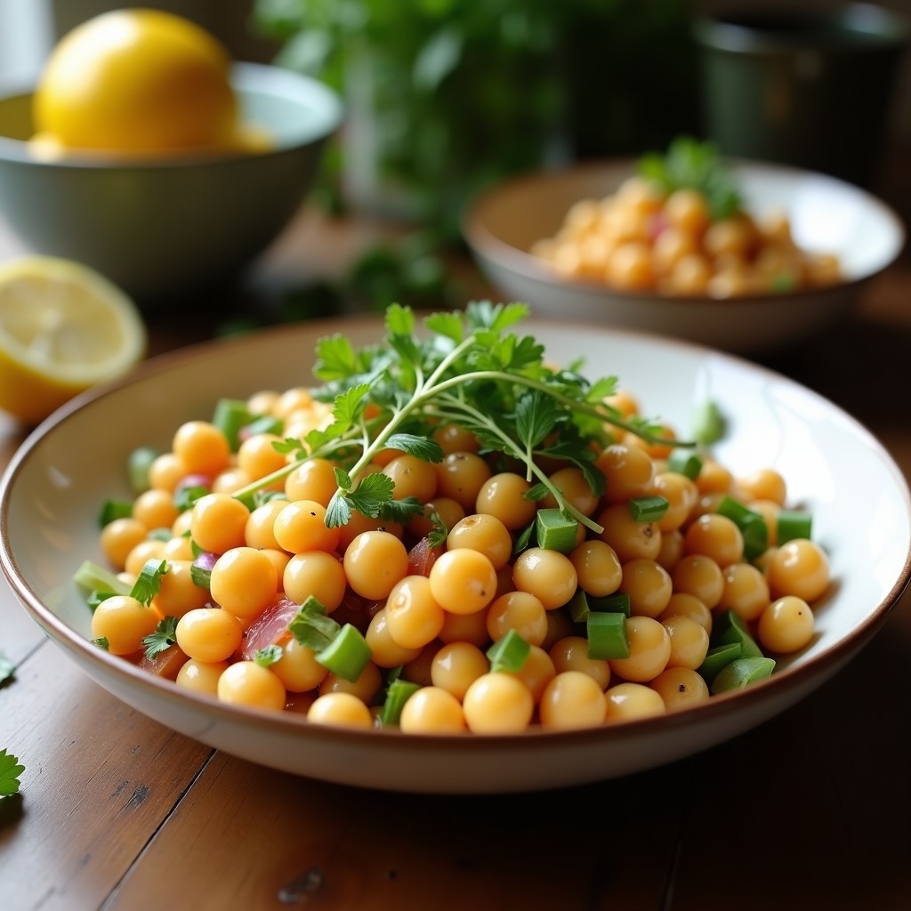 Ensalada Templada de Garbanzos y Berenjena con Aliño de Tahini y Limón: Receta Vegana y Saciente en 30 Minutos