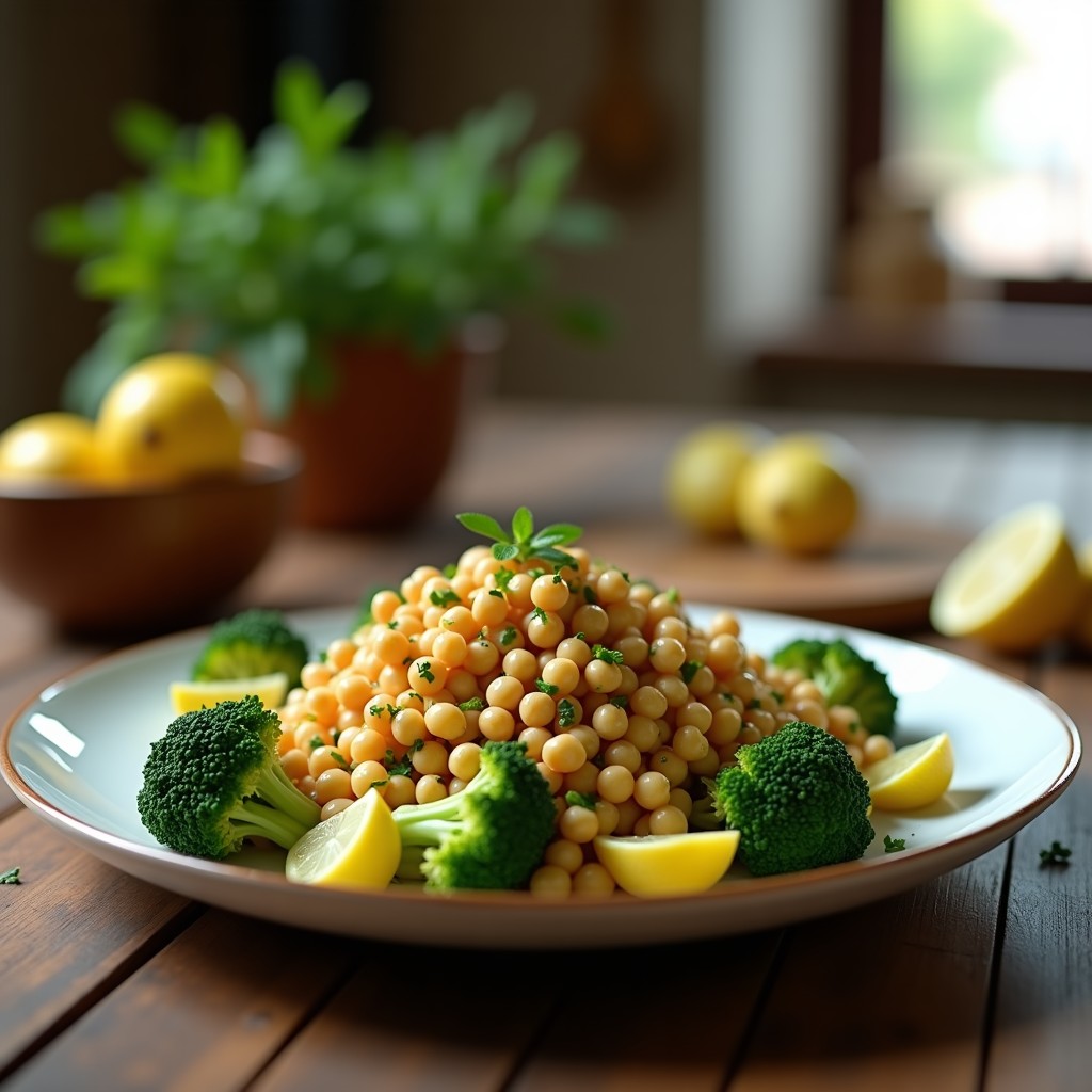 Ensalada Templada de Garbanzos y Brócoli con Aliño de Tahini y Limón: Receta Saludable y Saciente en 25 Minutos