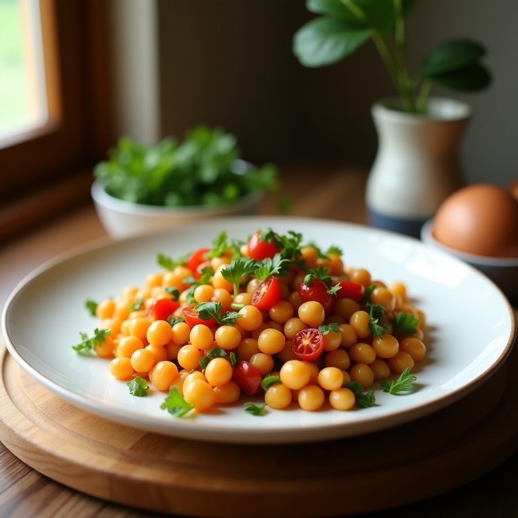Ensalada Templada de Garbanzos al Pimentón y Huevo Poché con Vinagreta de Comino: Receta Saludable y Saciente en 20 Minutos