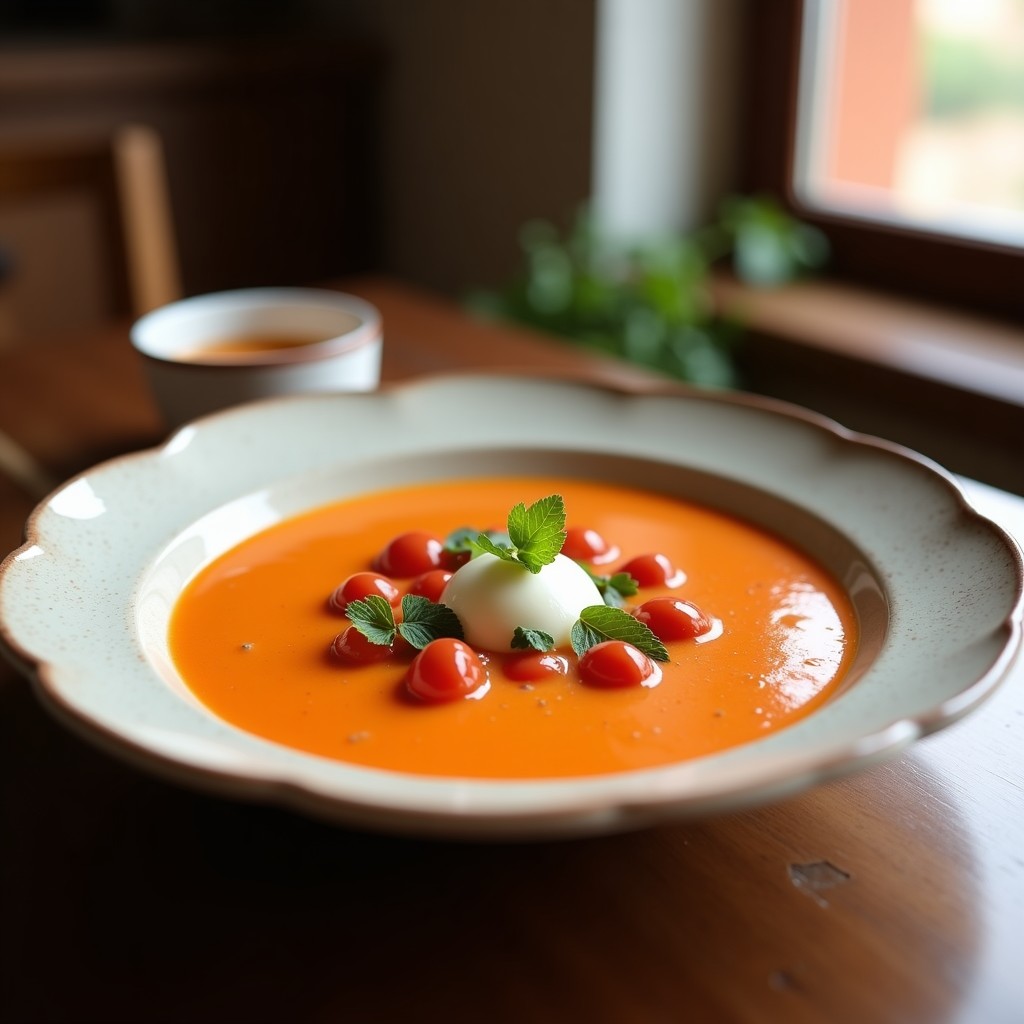 Gazpacho de Cereza y Remolacha con Crujiente de Queso de Cabra: Receta Fácil y Refrescante en 20 Minutos