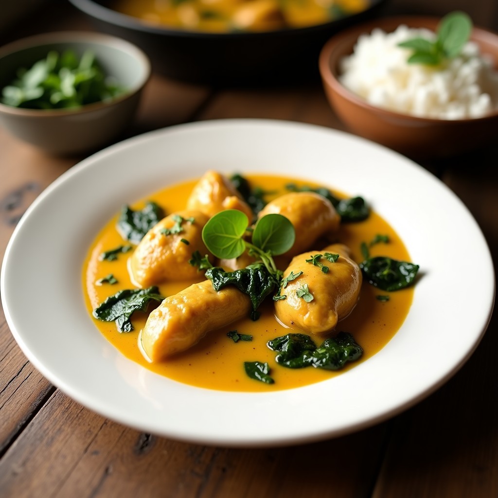 Pollo al Curry Cremoso con Leche de Coco y Espinacas: Receta Fácil y Aromática en 30 Minutos