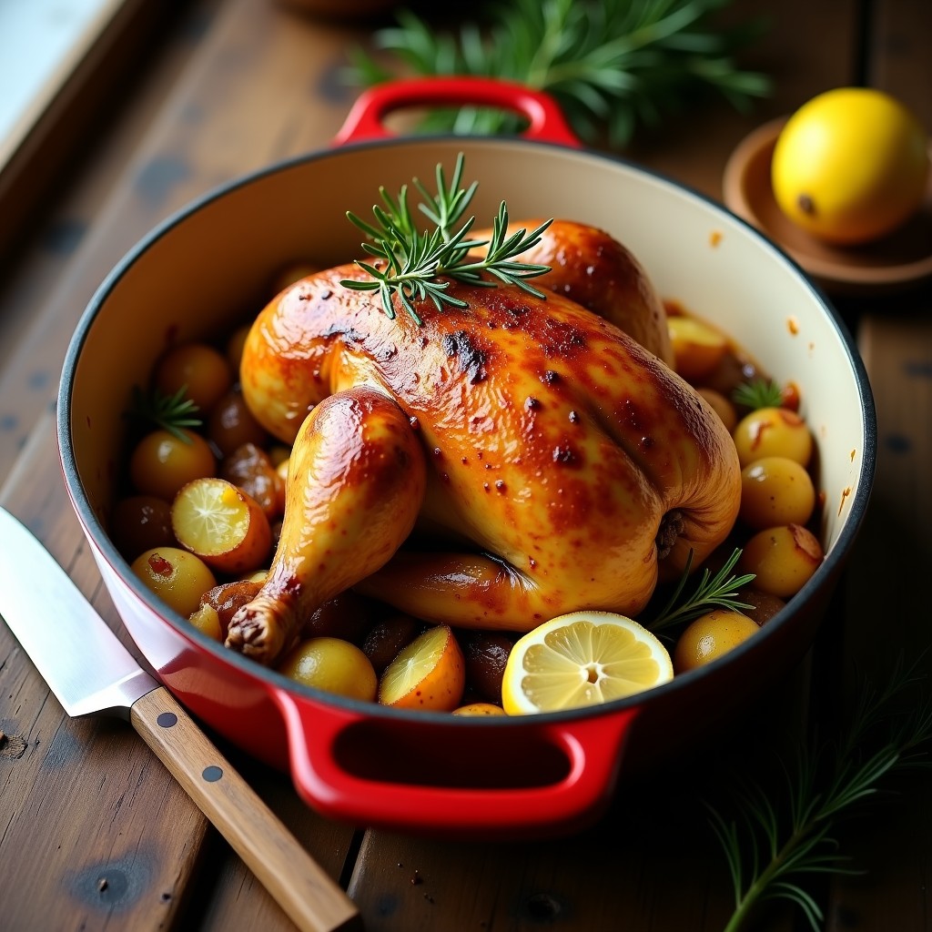 Pollo Asado al Limón y Hierbas con Patatas Panadera: Receta Jugosa y Fácil