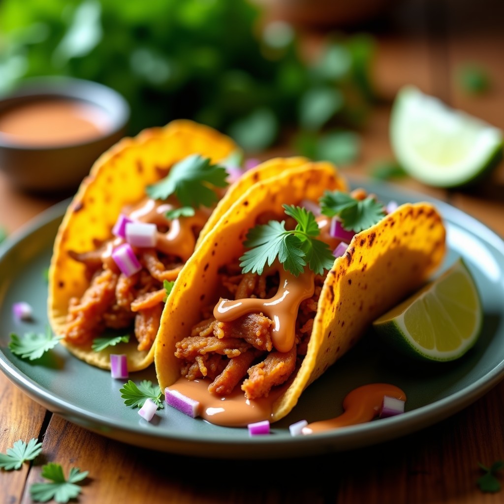 Tacos Dorados de Jackfruit Ahumado: Receta Vegana con Salsa Chipotle en 20 Minutos